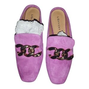 Lisa Vicky Purple Loafers with Gold Chain Detail
